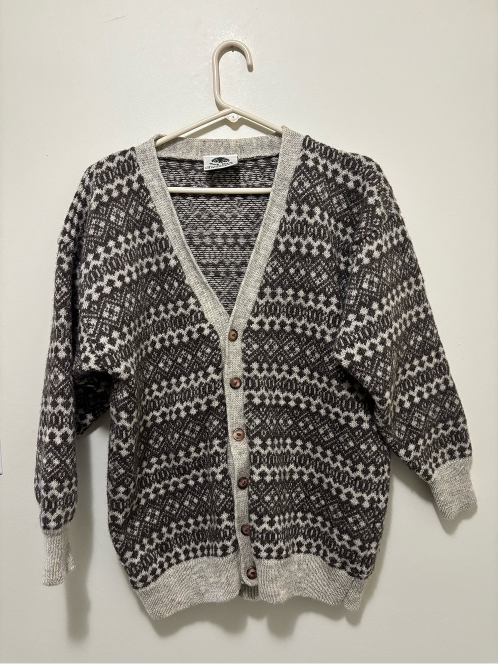 Vintage Black Sheep Fair Isle Pure Natural Oiled Wool Cardigan